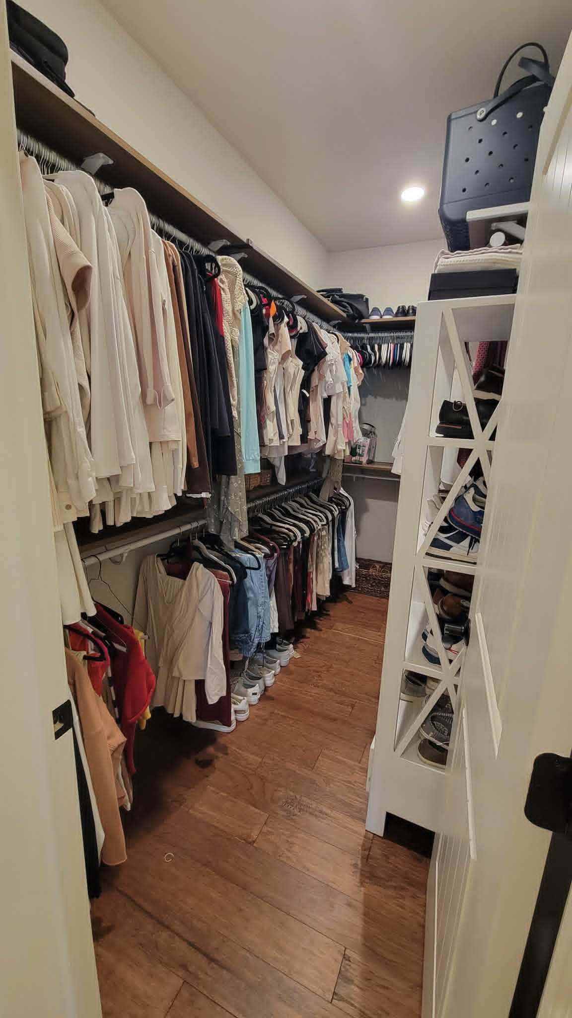 A neatly organized walk-in closet