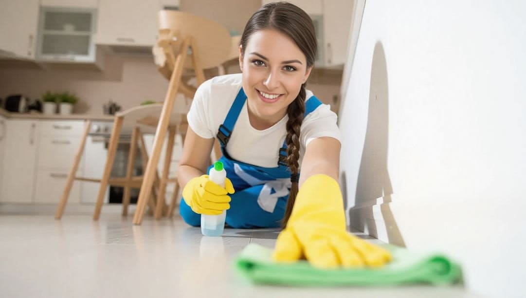 A Home Reset professional cleaning a kitchen floor